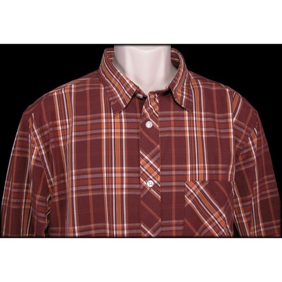 Canterbury of New Zealand Mens Western Plaid Shirt XL Burgundy Orange Red NEW - Picture 4 of 7
